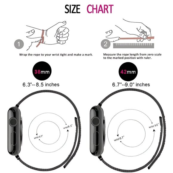 Apple Watch Band Adjustable Milanese Stylish Strap Black Stainless Band - Picture 4 of 6